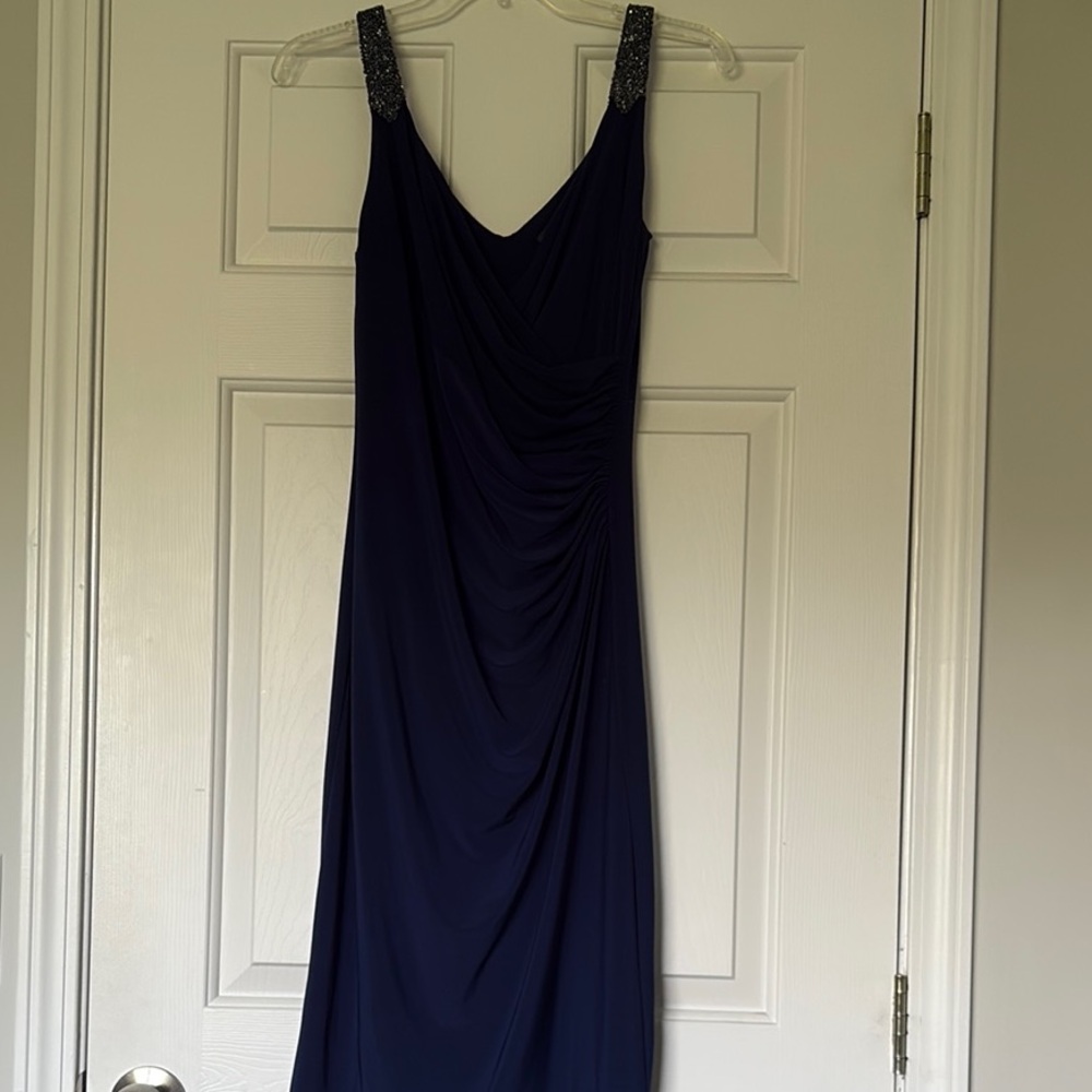 Lauren Ralph Lauren Navy Blue Sheath Dress V-Neck Sleeveless Midi